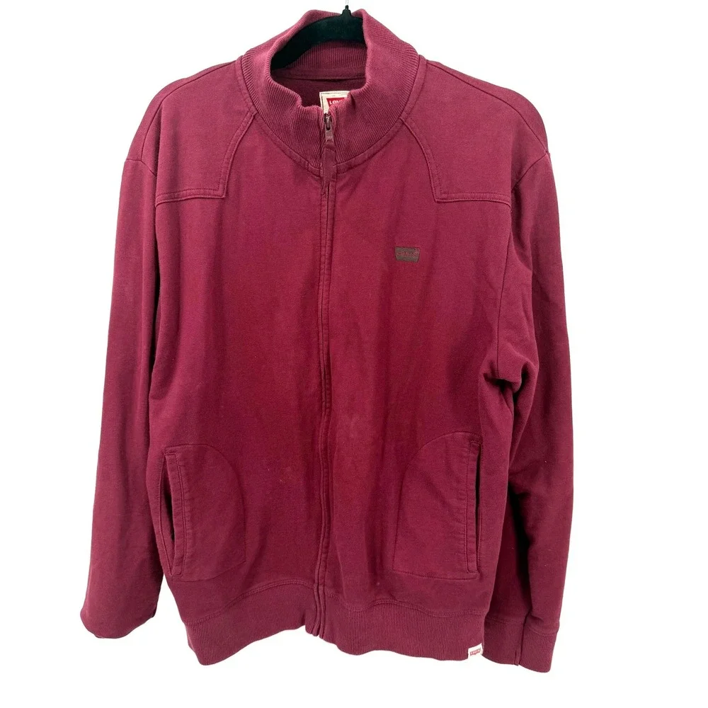 Vintage Levi's Mens L Full Zip Burgundy Maroon Embroidered‎ Logo Full Zip Jacket